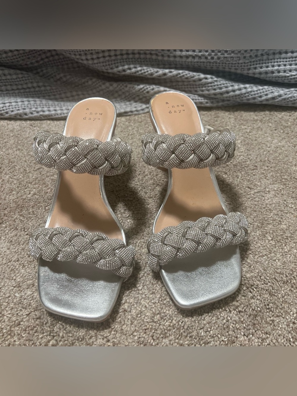 a new day Silver Braided Double-Strap Slide Mules